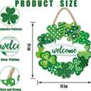 Wooden St. Patrick's Day Decoration Shamrock Door Wreath for Front Door Sign Wall Signs Shamrock Clover Spring Decoration, Irish Sign Welcome Hanging for Home Decor Party Outdoor Indoor Supply
