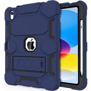 CCMAO Case for iPad 10th Generation 10.9 Inch 2022, iPad (A16) 11th Generation 11 Inch 2025, with Kickstand & Pencil Holder, Heavy Duty Shockproof Hybrid Protective Cover, Navy Blue+Black
