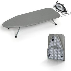 Metal Foldable Tabletop Ironing Board with Iron Rest, Portable Ironing Board Small with Heat Resistant Cotton Cover, RAINHOL Mini Iron Board for Small Space and Travel, 31"x12", Gray