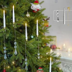 FPOO Flameless Christmas Tree Candles, 12 pcs LED Candle for Christmas Tree with Waterdrop Ornaments and Hooks, Battery Operated Candlestick with Remote, for Xmas Gift Home Decor Wedding (waterdrop-warm white light)