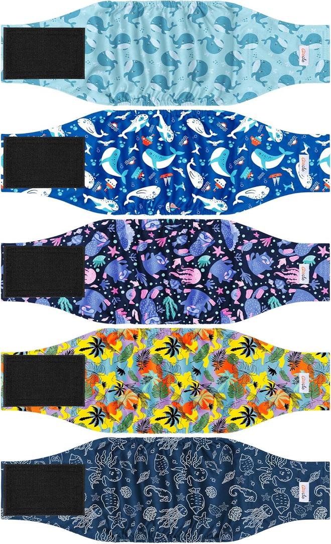 5 Pack Dog Diapers Male Reusable, Premium Belly Bands for Male Dogs, High Absorbing Dog Pee Wraps for Doggie in Incontinence or Excitable Urination and Training Hawaii, Size L