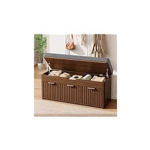 Size 42x17x7 in.Loomora; storage bench, walnut color,  36.9" W Shoe Bench with Storage, Lift Top Entryway Bench, Walnut 2-Tier Adjustable 