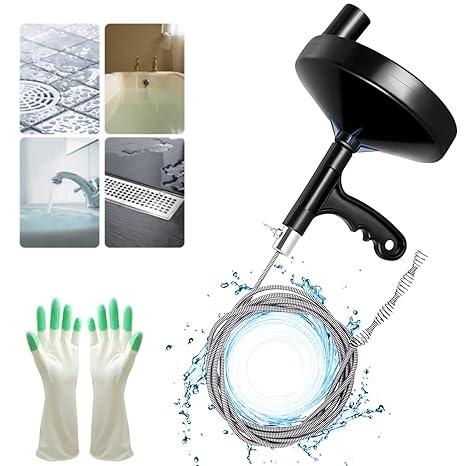 Drain Auger 25 Ft with Gloves, Heavy Duty Plumbing Snake Drain Clog Remover | Long Flexible Drain Snake for Deep Clog Removal, Reusable Drain Cleaner Tool for Bathroom, Shower, Bathtub & Kitchen Sink