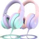 Candy Bila 2 Pack Kids Headphones, Wired Headphones for Kids Over Ear with Microphone, 85/94dB Volume Limiter Headphone for Girls Boys, Foldable Headphone for Learning & Entertainment (Gradient Pink, Gradient Purple)