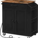 HOOBRO Kitchen Island with Power Outlet, Storage Island with Spice Rack and Drawer, Rolling Kitchen Cart on Wheels, for Home, Dining Room, Rustic Brown and Black