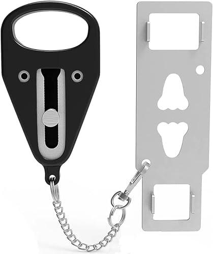 Portable Door Lock Dark Blue, Safety Additional Door Lock Securing Doors from Inside, Simple Effective Reliable for Hotel Doors and Apartment Doors, Suitable for Family Trip or Traveling (1 Pack, Black, 1 Pack)