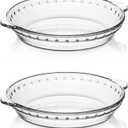 Sweejar 2-Pack Glass Pie Pan, 7.5-Inch Round Baking Dish with Non-Stick Coating and Soft Wave Edge for Apple, Pumpkin, and Pot Pies
