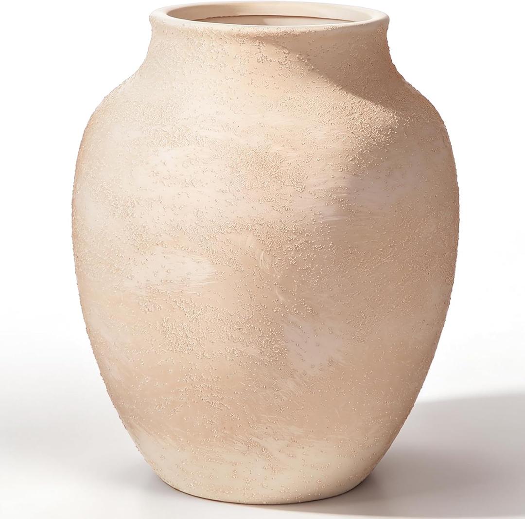 12 Inch Vintage Large Ceramic Planter, Tall Clay Pot with Drainage Hole