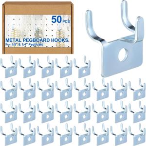 Tandefio Pegboard Hooks Metal Prong Hook Peg Board for Hanging Hangers for Wall Picture Jewelry Display Tool(Silver,50 Pcs)