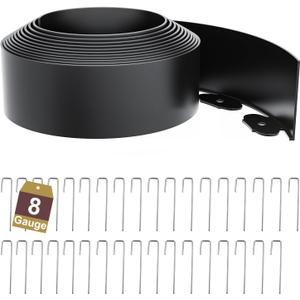 Landscape Edging Border 3 Inch Tall 25Ft with 35Pcs 8 Gauge Metal Spikes, Plastic Garden Edging Border Garden Fence Border Lawn Edging for Landscaping, Flower Bed, Tree Ring, Pathway