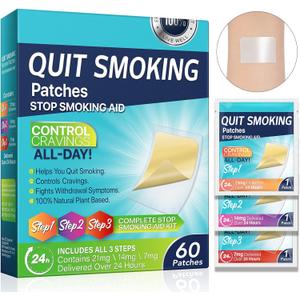 60Pcs Quit Smoking Patches, Step 1 2 3 Stop Smoking Aids Patches, Helping Quit Patch, 60 Count Quit Smoking Stickers that Work with 2 Weeks, Easy & Effective Anti-Stickers