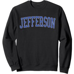 Vintage Jefferson LA Distressed Blue Varsity Style Sweatshirt (Black, S)