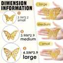 3 x Butterfly Decorations, 72 Pcs 6 Styles 3 Sizes Butterfly Wall Decor, Butterfly Party Decorations, Butterfly Wall Stickers 3D Wall Art for Room Decor Birthday Baby Shower (Gold)