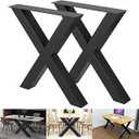VEVOR Set of 2 Steel Table Legs, 28''Height 31''Wide Dining Table Legs, Heavy Duty 3.1" Square Box Section X Frame Table Legs, 28x31x3.1 Inch Black Color Industrial Country Style Metal Dining Legs