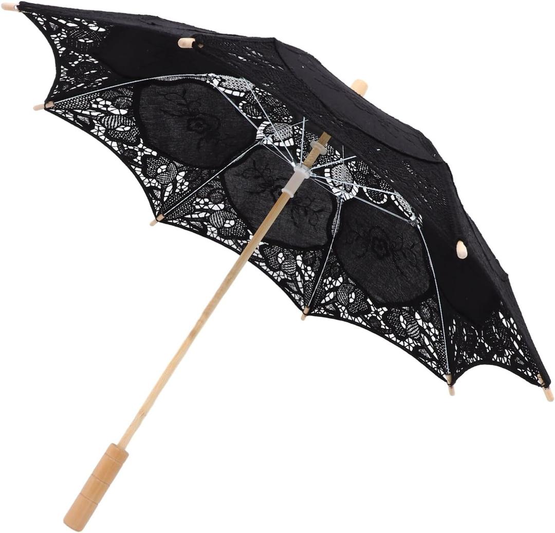 Toyvian Bridal Wedding Lace Parasol: 25.35 Inches White Lace Umbrella Women Vintage Umbrellas Handmade Boho Parasol 