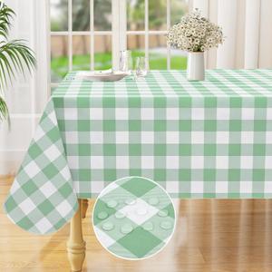 misaya Rectangle Waterproof Vinyl Table Cloth, Buffalo Flannel Backed Tablecloth, Wipeable Plastic Table Cover for Dinner, Kitchen, Outdoor (60" x 84", Sage Green and White)