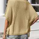 Saodimallsu Womens Summer Crochet Sweaters Batwing Cap Sleeve Cable Knit Crewneck Side Tie Casual Pullover Tops (Large, Khaki)