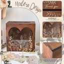OurWarm Brown Wedding Card Box for Reception with Heart Acrylic Window, Wooden Gift Card Box for Wedding with Flower Pattern, Vintage Card Box for Graduation Birthday Party Anniversary Baby Shower