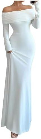 SOLY HUX Women's Long Sleeve Off The Shoulder Bodycon Dress Elegant Maxi Dress Cocktail Prom Dresses, Large