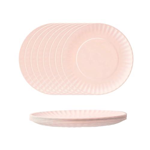 TP 10.5" Melamine Paper Plates, Reusable Outdoor Plates for Parties or Picnics, Round, Set of 5, Light Pink
