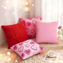 4 Pack Embroidered Valentines Throw Pillow Covers 18 x 18 Red Hearts Decorative Accent Throw Pillow Covers with Zipper Faux Fur Plush Pillows Cover for Valentines Day Couch Sofa Home Decor