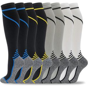fenglaoda 8 Pairs Compression Socks for Men & Women 20-30 mmHg Knee High Nurse Pregnant Running Medical and Travel Athletic (Large-X-Large)