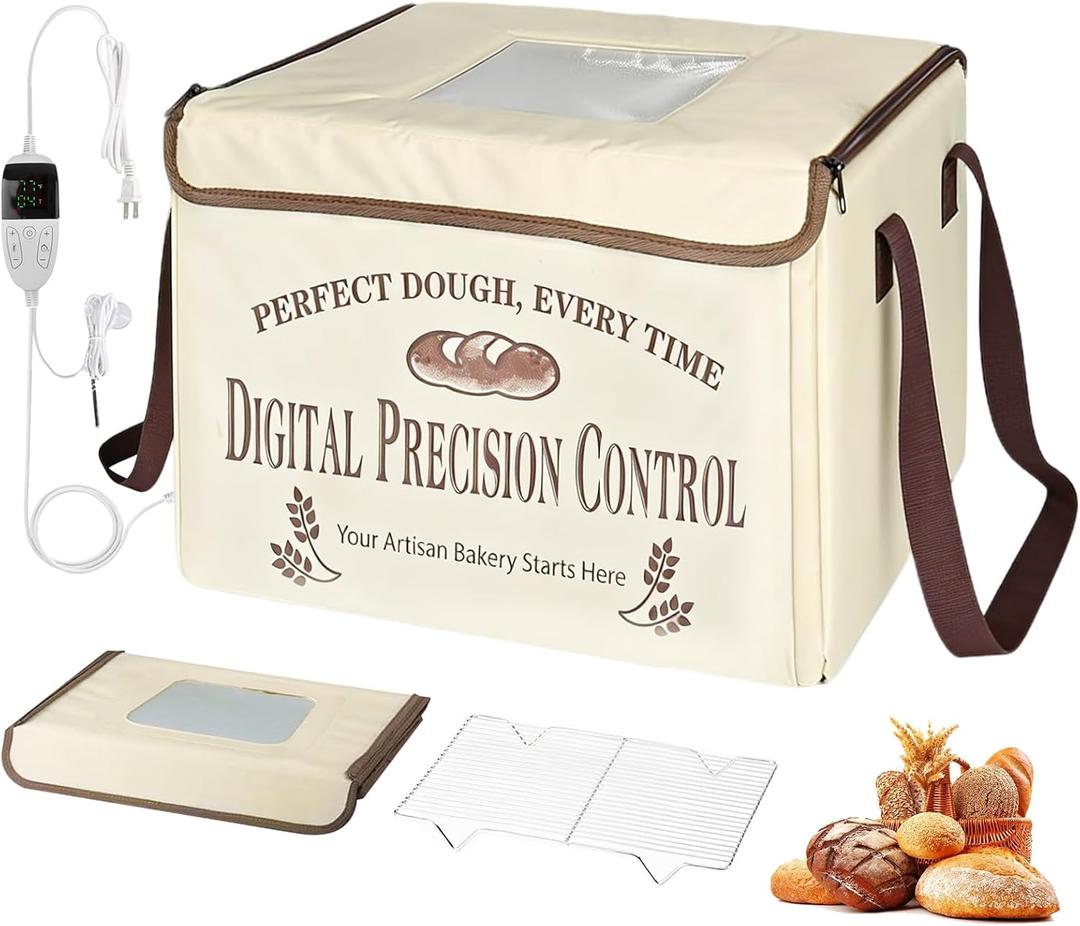 Bread Proofing Box, Folding Dough Proofing Warming Box with 50-113 Temp Control & 48h Timer, Proofer Oven with Metal Rack, Ideal for Sourdough, Bread Baking, Pizza, Yogurt, Kombucha, 5-Layer Fabric