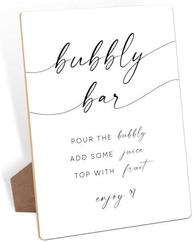 Modern Bubbly Bar Sign for Tabletop, Wedding Decor, 8"x11" Wedding Wooden Sign with Stand, Bridal Shower Welcome Sign, Party Decor Supplies for Wedding Reception, Event Party-1 Modern Bubbly Bar Sign for Tabletop, Wedding Decor, 8"x11" Wedding Wooden Sign with Stand, Bridal Shower Welcome Sign, Party Decor Supplies for Wedding Reception, Event Party-1