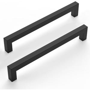 10 Pack Matte Black Cabinet Pulls - 7.5 Inch Black Kitchen Handles - Stainless Steel Drawer Pulls (7.5"/192MM Hole Center)