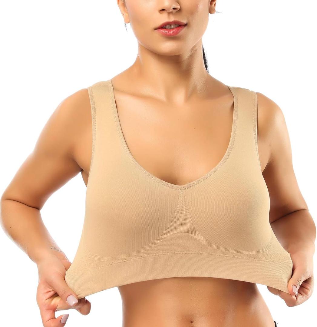 BESTENA Sports Bras for Women, Seamless Comfortable Yoga Bra with Removable Pads, Nude, X-Large