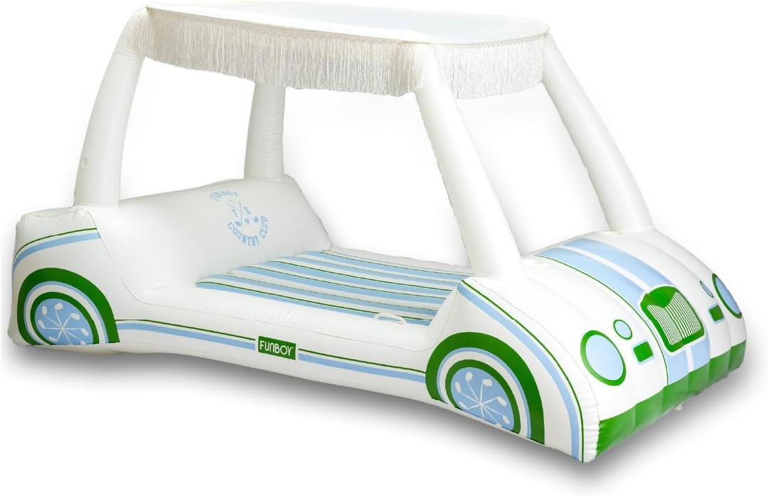 FUNBOY Country Club Golf Cart Pool Float, Two Cup Holders, Removable Fringe Shade, Float for Summer Pool Party and Entertainment (White)