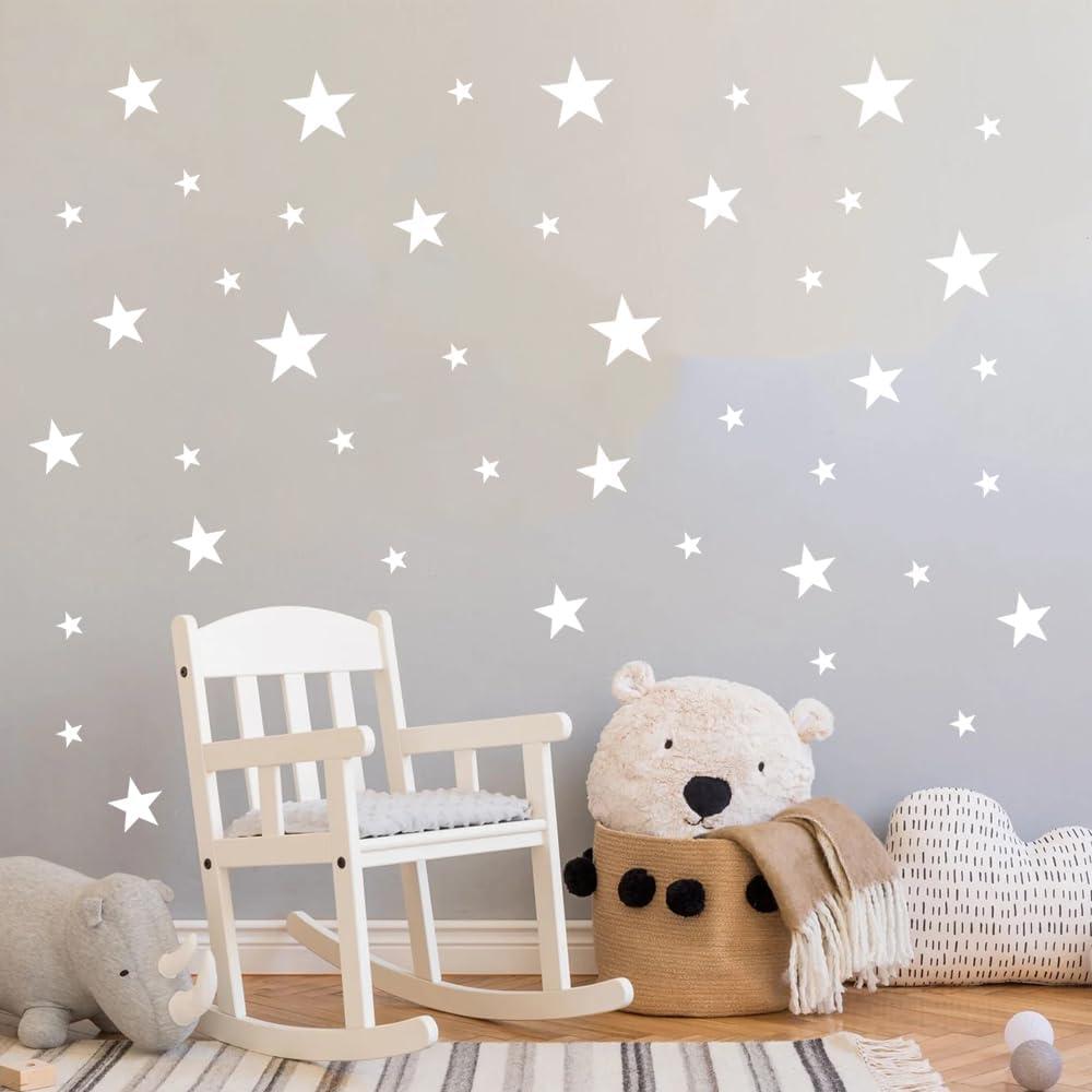 155 Pcs White Star Wall Decals  Peel and Stick, Removable Vinyl Stickers for Kids Rooms, Nurseries & Home Decor (Matte White, 1-4 Inch Stars)