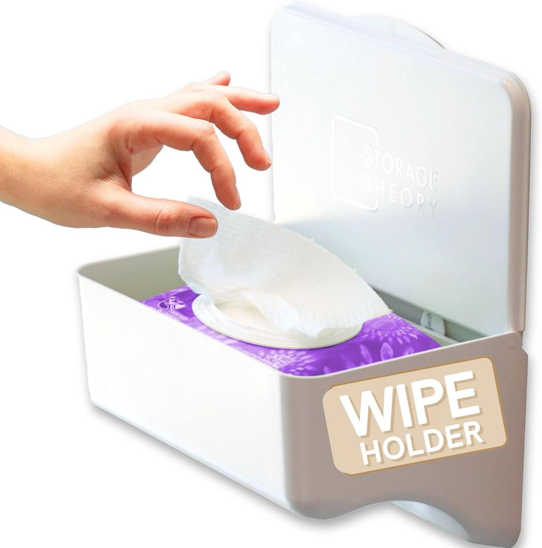 Storage Theory Bathroom Wipes Holder Dispenser with Shelf  Restroom Organizer & Toilet Wipe Holder for Bathroom Must Haves  Tool Free Wall Mounted Storage Baby Wipe Container White  1 Pack