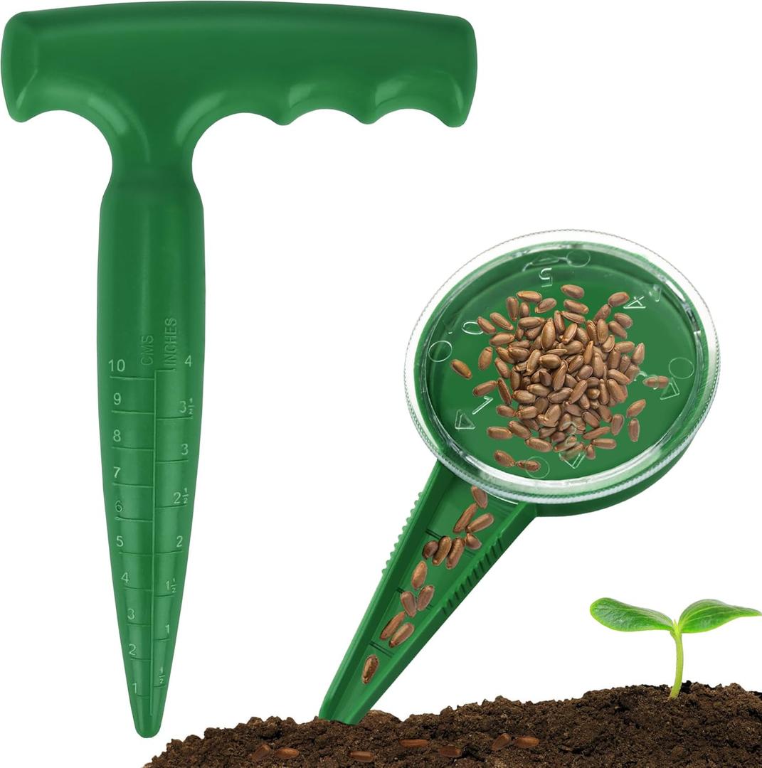 Seed Planter Tool, 6.9" Dibber Garden Tool, Plastic Dibbler Tools for Planting, Seed Dispenser, Bulb Digger Garden Planter for Sowing Seeds, Bulbs, Digging (Dark Green 2pcs)