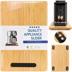 Fullin 360Appliance Slider, Bamboo Sliding Tray for Coffee Maker, Appliance Sliding for Kitchen Appliances Countertop Slides Easily from Under The Cabinet Rolling Tray with 360Rotation Rubber Wheels