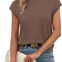 Sampeel Womens Short Sleeve Sweater Mock Neck Summer Top Dressy Casual Basic Knit Pullover Shirt (Brown, S)