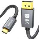 Silkland USB C to Displayport 1.4 Cable [8K 60Hz, 4K/2K 240Hz] Thunderbolt 4/3 to DisplayPort 6.6FT, Braided Type C to DP 32Gbps, HDCP, G-Sync,Compatible for iPhone 16/15,MacBook Pro/Air,Odyssey G8/G9