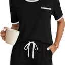 PATPAT Pajama Set for Women Viscose from Bamboo 2 Piece Soft Lounge Set Short Sleeve Tops and Shorts Sleepwear, XL (Black)