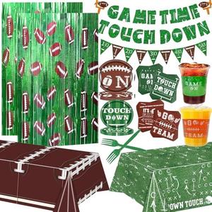 153Pcs Football Party Decorations Party Supplies Tableware Kit Includes Foil Fringe Curtain Tablecloth Cups Plates Napkins Banner For Super Game Bowl Party Decorations Football Theme Decoration