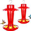 Plastic Hummingbird Feeders for Outdoors Hanging, 2 Pack 10 OZ Red Humming Bird Feeder with 6 Feeding Ports and Perch, Built-in Ant Moat, Gifts for Women Garden Decor