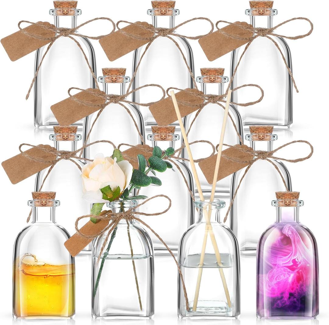 Baderke Potion Bottles with Cork 4 oz Glass Bottles Small Mini Vintage Style Favor Jars Clear Empty Bud Vases for Centerpieces Wedding Dining Table Home Decor(12 Pcs)