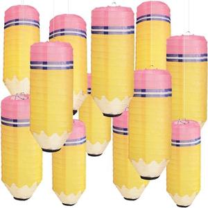Retisee 12 Pcs Pencil Hanging Paper Lanterns Party Decorations, Kindergarten Preschool Classroom Decor Back to School Art Ceiling, First Day of School Birthday Supplies