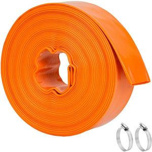 Pool Backwash Hose 100 FT x 2" - Heavy Duty Pool Pump Drain Hose PVC above Ground Pool Hoses, Sump Pump Discharge & Sand Filter Drainage, with Clamp (Orange)