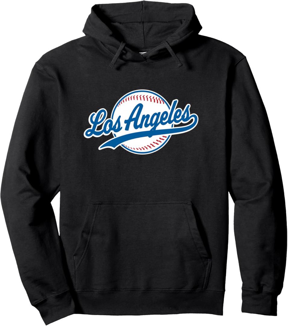Los Angeles LA Tee Vintage Baseball Throwback Retro Design Pullover Hoodie, Large