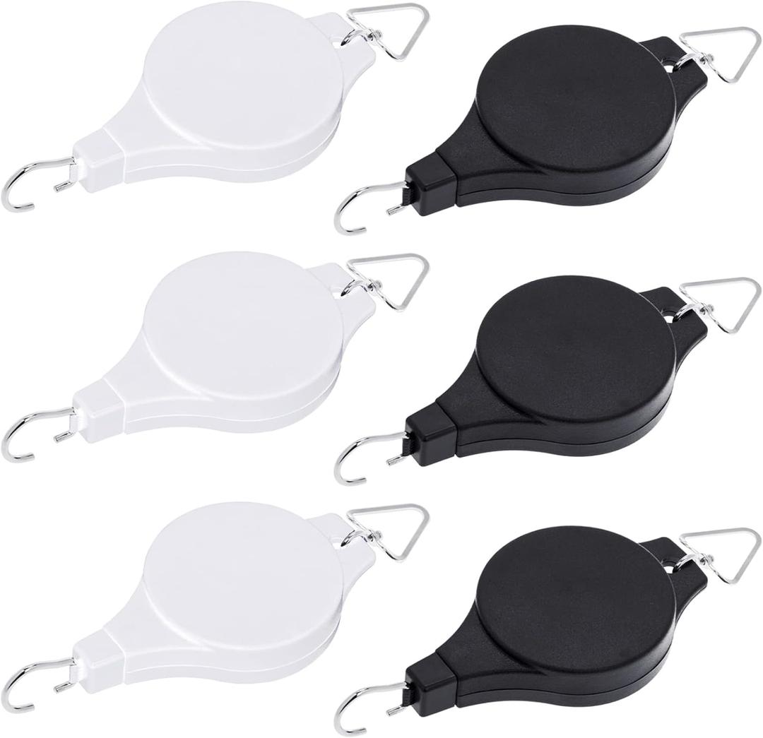 6 Pack Plant Pulley Retractable Hanger, Easy Reach Plant Pulley Adjustable Height Wheel for Hanging Plants Heavy Duty, Indoor Outdoor Plant Hanger for Garden Baskets Pots - Black and White