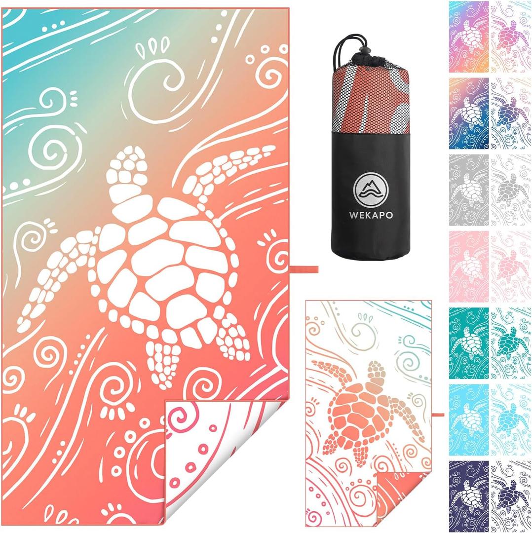 WEKAPO Microfiber Beach Towel  Ultra-Soft & Quick-Dry, Extra Large (71 x 39), Perfect for Beach, Travel & Outdoor Lightweight, Sand-Free & Vibrant Design (Gradient Coral Sea Turtle)