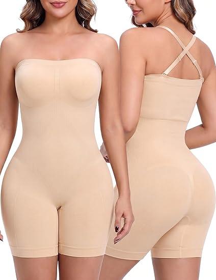 Strapless Shapewear for Women, Full Shape Wear Tummy Control Bodysuit, Seamless Slimming Body Shaper (S, Nude)