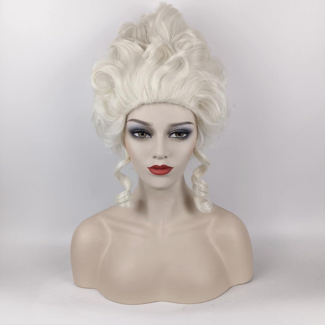 Women Short White Blonde Curly Wig Halloween Costume Party Synthetic Wigs (20032)