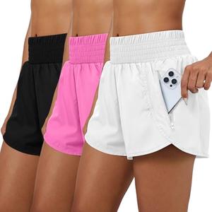 Coume 3 Pack Women's 2 in 1 Running Shorts with Zipper Pockets 2.5" High Waisted Quick Dry Athletic Workout Gym Summer Shorts(Black Pink White,M)