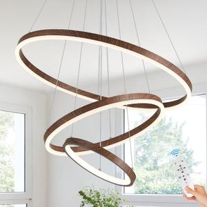 3 Ring Chandelier Modern LED Pendant Light for Dining Room Circular Round Chandelier Dimmable with Remote Control Flush Mount High Ceiling Lights for Staircase Entryway, 24 Inches 3000K-6500K